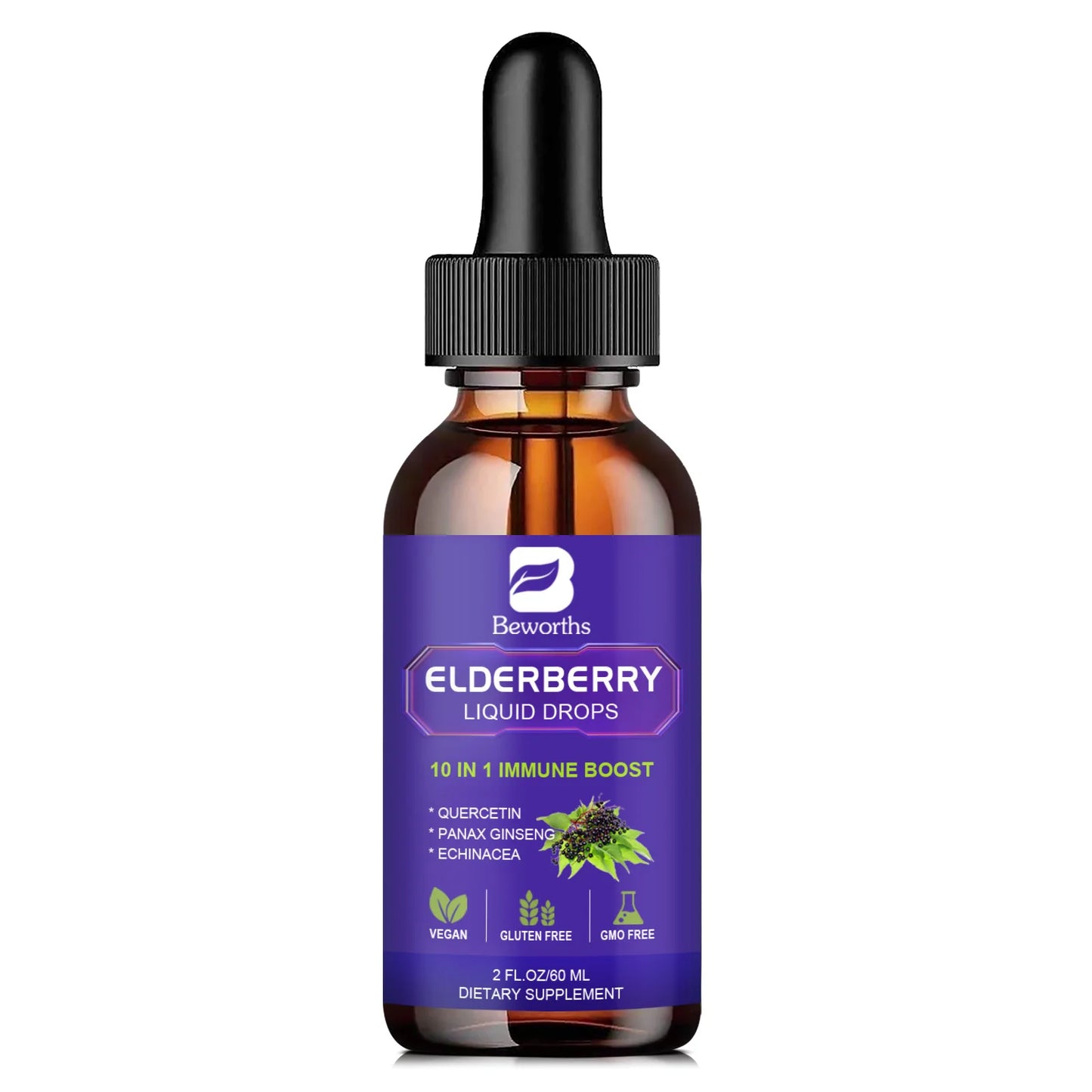 BEWORTHS Black Elderberry Drops with Vitamins C, D and Zinc Support Immunity and Heart Function Health Support Antioxidant
