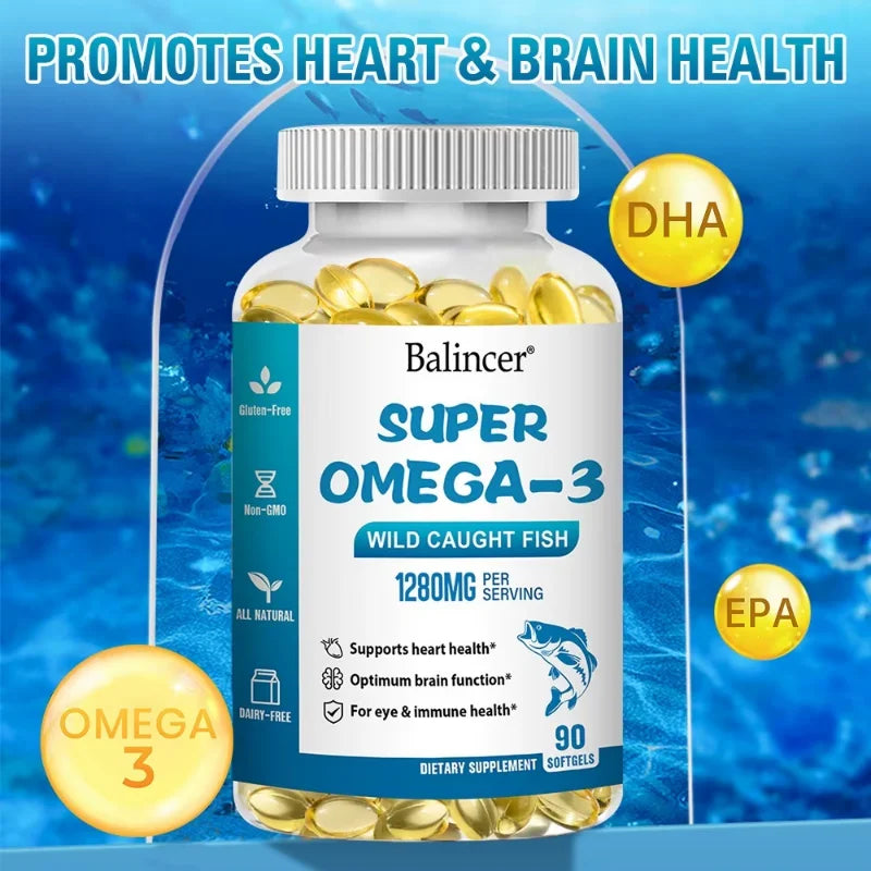 OMEGA 3 FISH OIL SUPPLEMENT - Nourishes The Brain, Improves Memory - Supports Heart Health - Immune System, Eyes, Skin