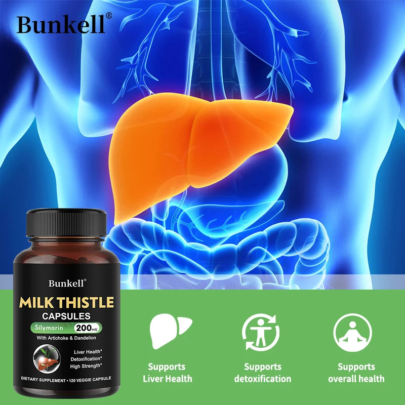 Milk Thistle 200 Mg with Silymarin and Dandelion Root Liver Health Support Detoxification Liver Cell Health 120 Capsules