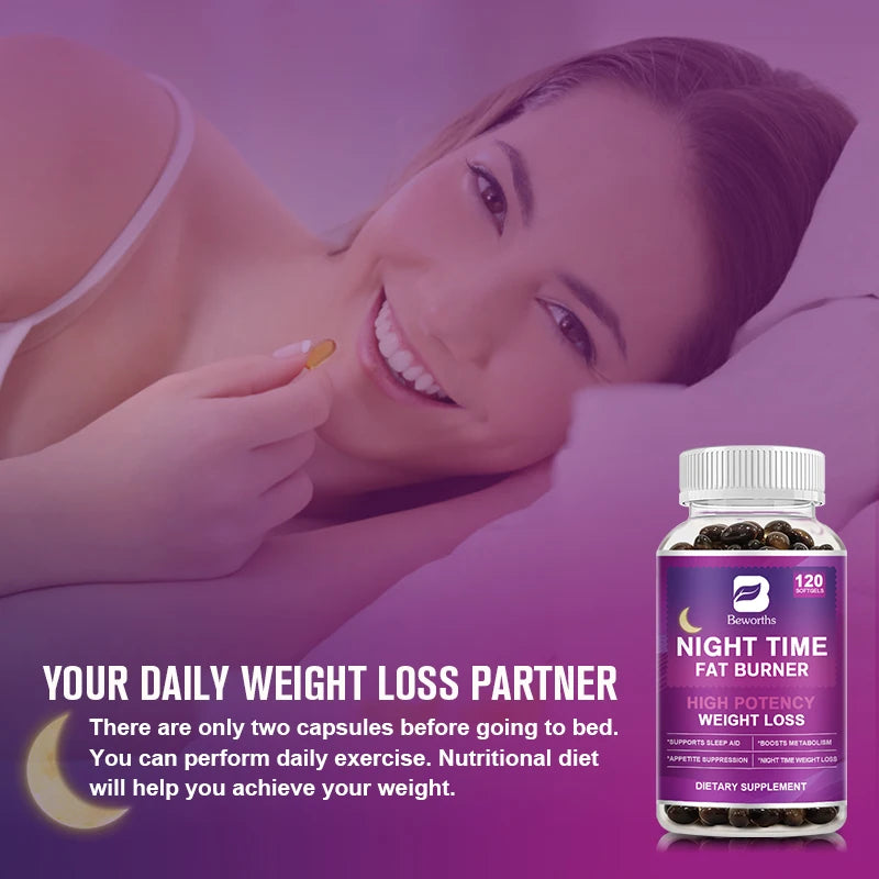 BEWORTHS 120pcs Night Time Fat Burnner Capsule for Women and Men Loss Weight Management Weight Slimming Tool Detox Burning Fat