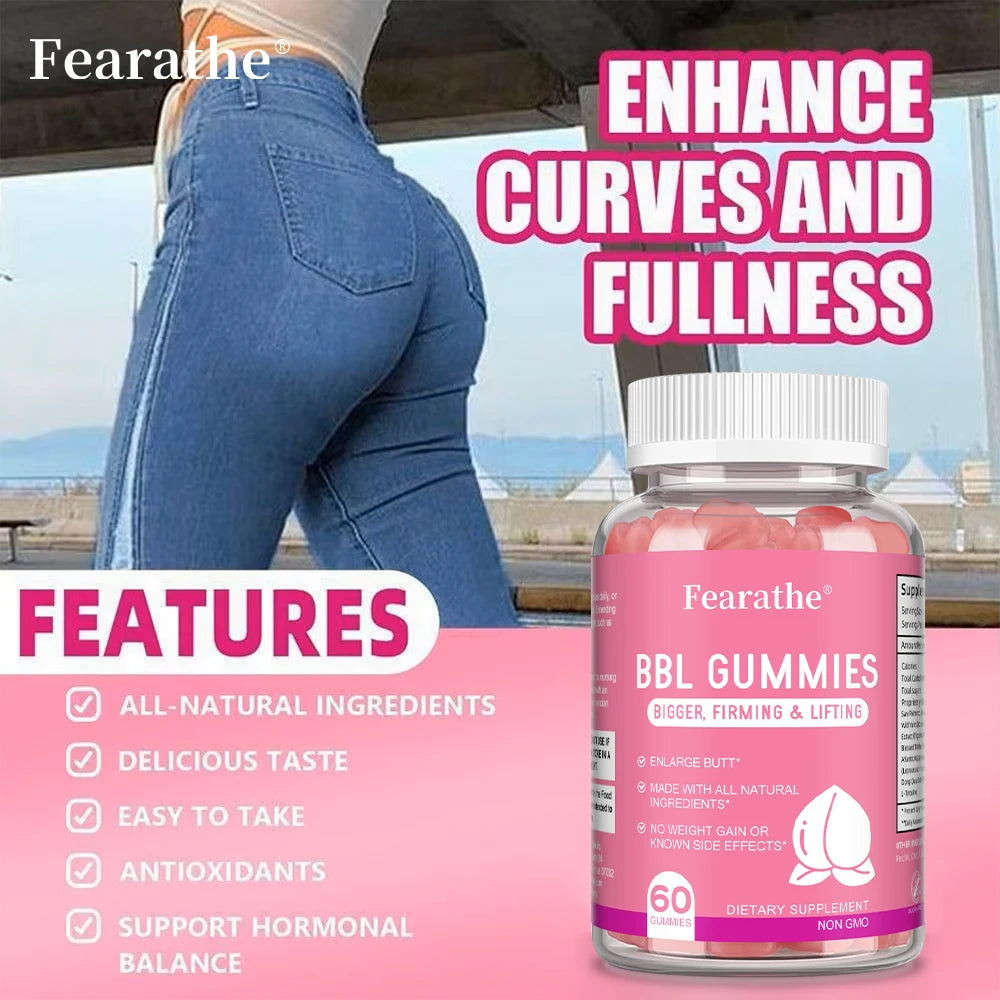 BBL Gummies - Shape Your Hips,Advanced Natural Formula for Sculpted Curves Detox Immune Support 60 Gummies