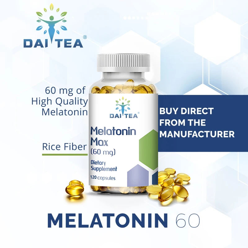 Daitea Melatonin Capsules 60MG - Relieve Insomnia, Help Improve Sleep Quality, Reduce Waking Time, Help Deep Sleep