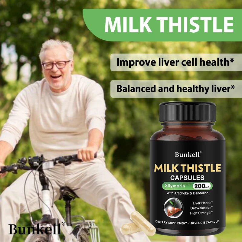 Milk Thistle 200 Mg with Silymarin and Dandelion Root Liver Health Support Detoxification Liver Cell Health 120 Capsules