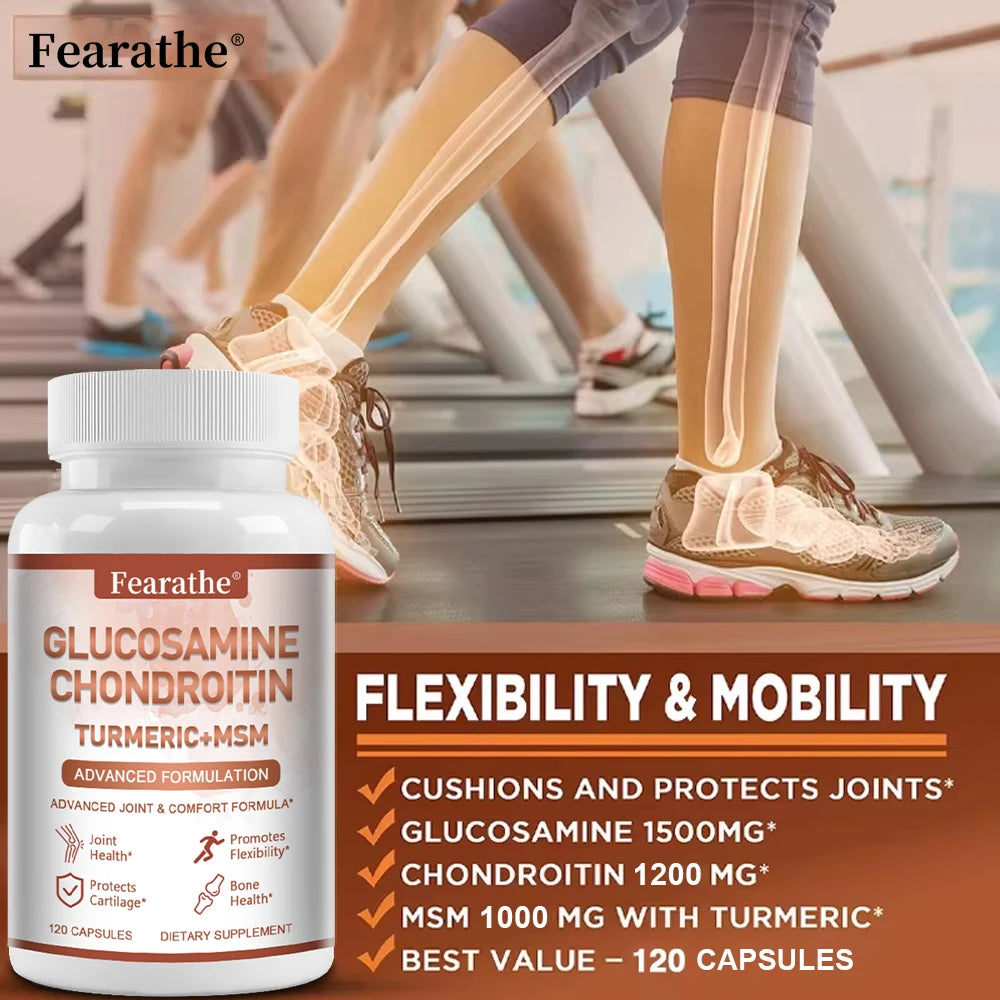 Glucosamine Chondroitin Turmeric + MSM Supplement - Relieve joint pain, enhance immunity, anti-inflammatory, promote joint and c