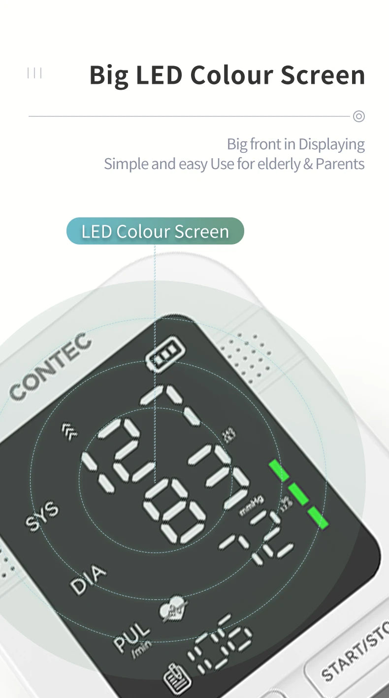 CONTEC Portable Automatic Digital Blood Pressure Monitor BP Monitor Monitoring Leval Sphygmomanometer Big LED Display 08C/08E