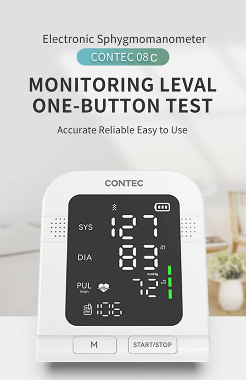 CONTEC Portable Automatic Digital Blood Pressure Monitor BP Monitor Monitoring Leval Sphygmomanometer Big LED Display 08C/08E