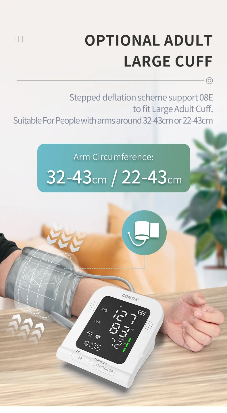 CONTEC Portable Automatic Digital Blood Pressure Monitor BP Monitor Monitoring Leval Sphygmomanometer Big LED Display 08C/08E