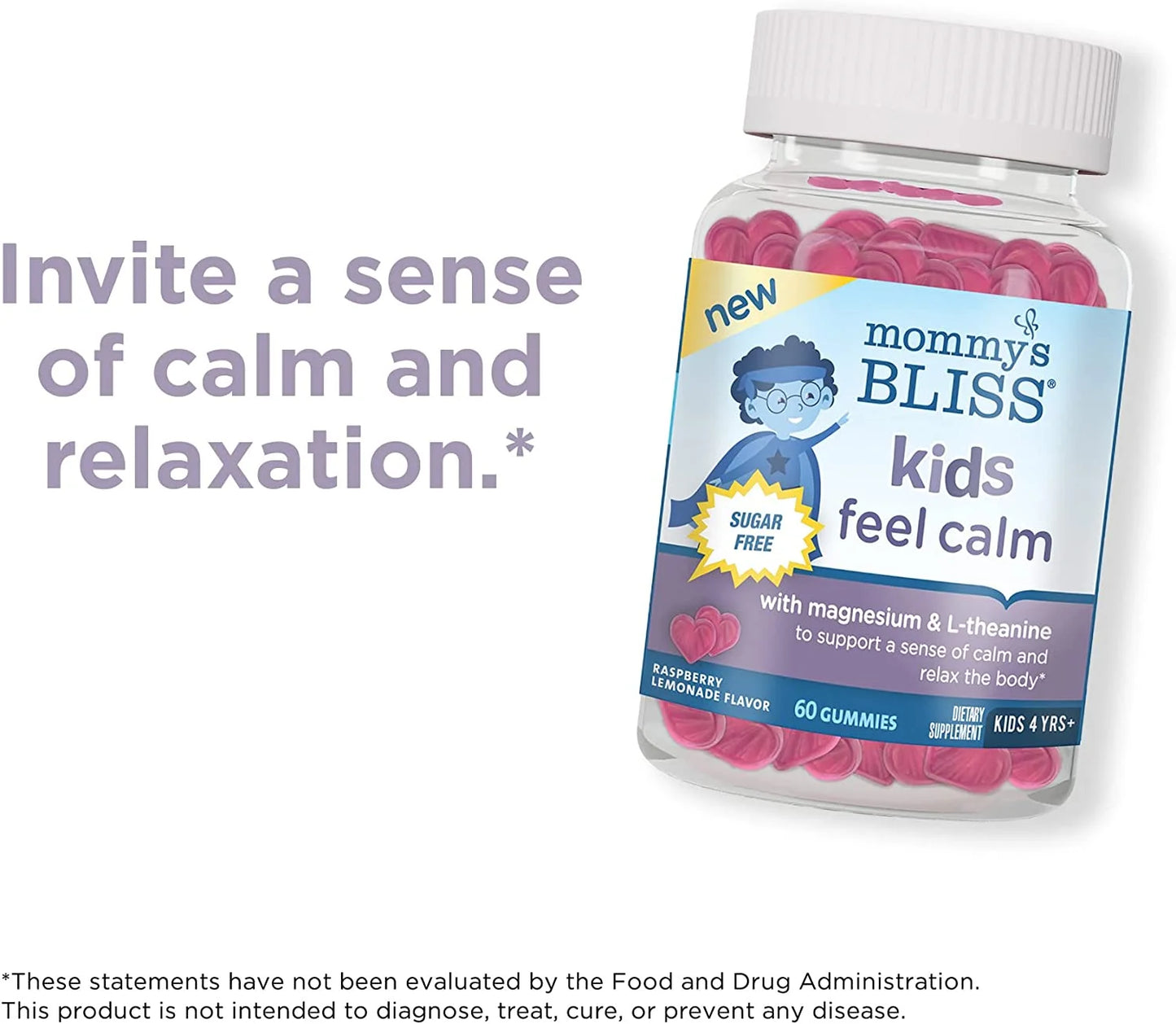 Kids Feel Calm Gummies with Magnesium & L-Theanine, Sugar Free, Raspberry Lemonade, 60 Gummies