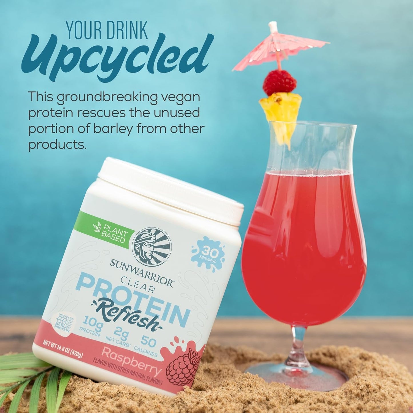 Clear Protein Powder Plant-Based Water Mix, Vegan and Refreshing Protein and Hydration Supplement 10G per Serving Raspberry Flavored 420G Tub 30 Servings