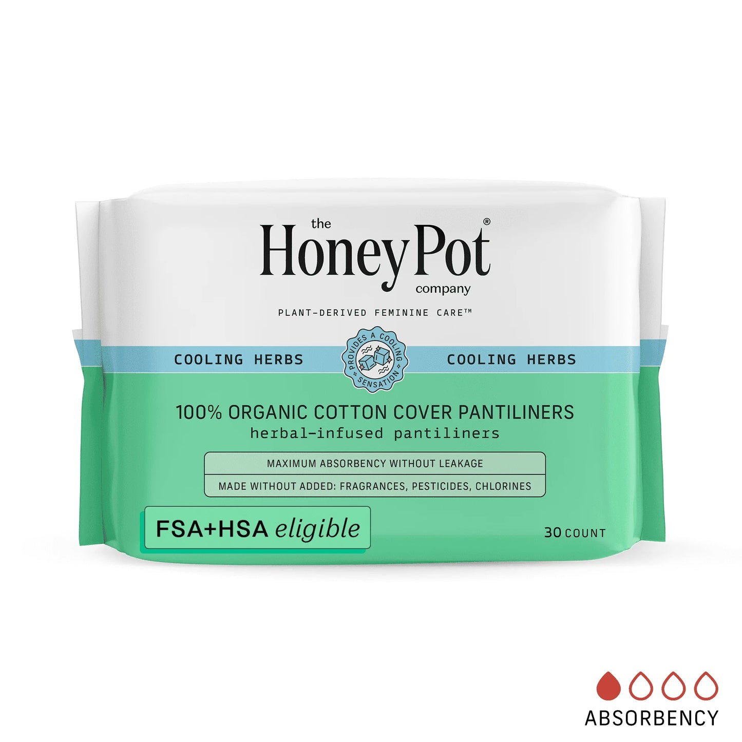 (3 Pack) Honey Pot 100% Organic Cotton Cover Cooling Herbal Infusion Regular Liners, 30 Count