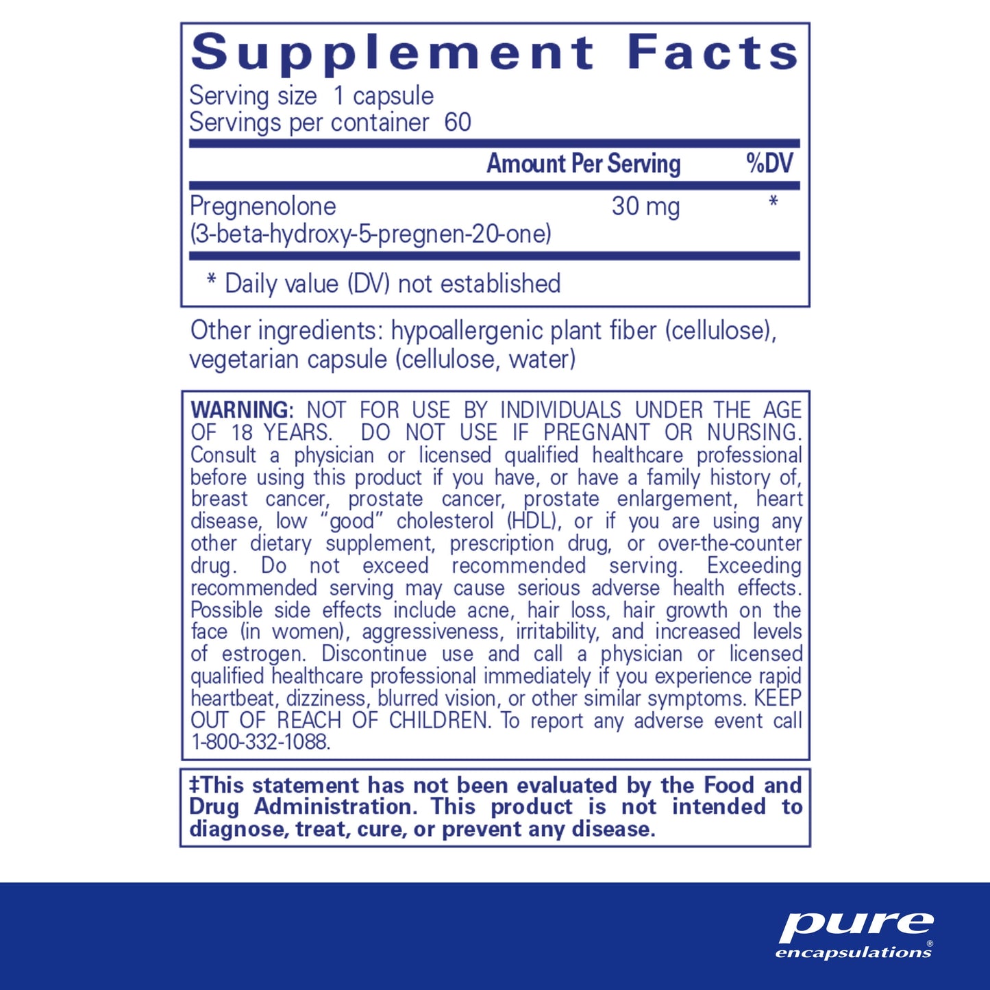 Pregnenolone 30 Mg | Supplement to Support the Immune System, Memory, and Hormone Balance* | 60 Counts