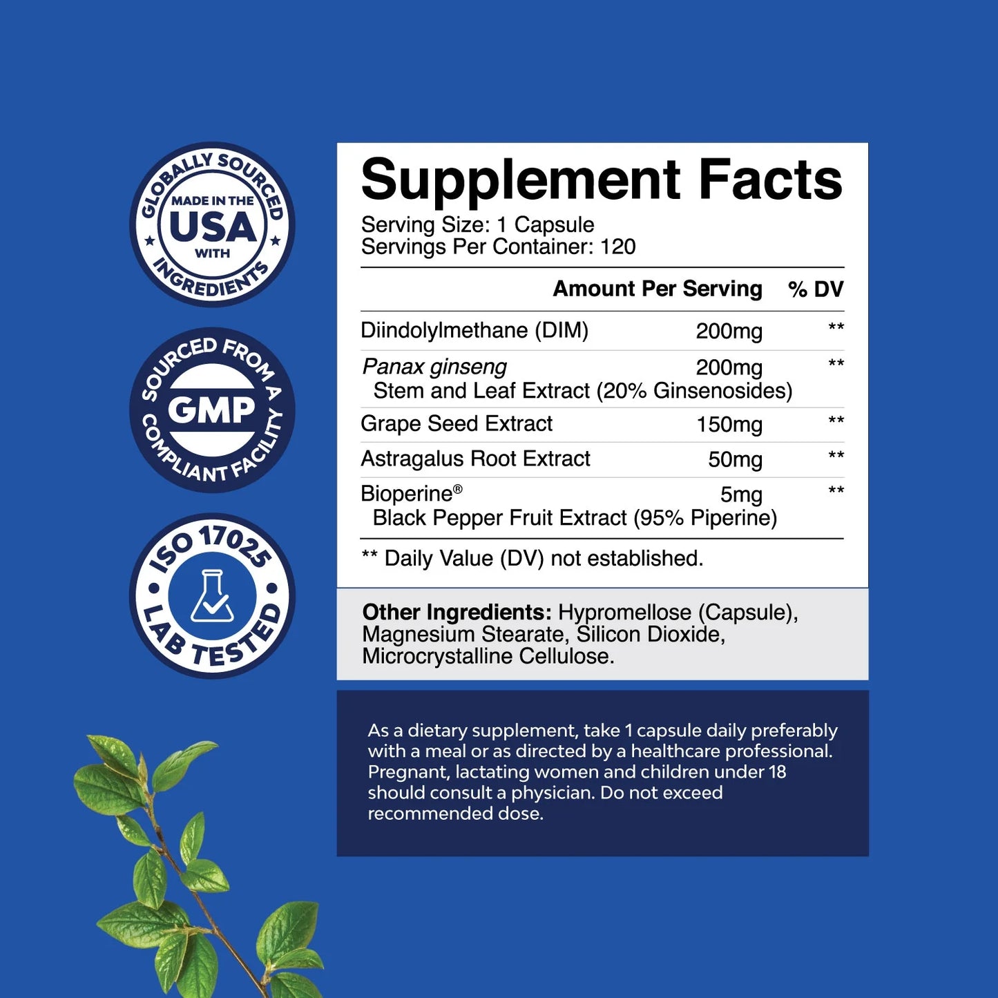 Advanced Diindolylmethane Dim Supplement for Men - Herbal Test Supplement for Men with Dim 200Mg per Serving Panax Ginseng Grapeseed Astragalus and Bioperine - Estrogen Hormone Balance Dim Complex