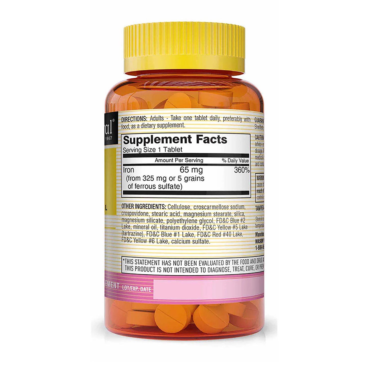Iron 65 Mg - Supports Red Blood Cell Formation, Improves Energy Utilization, Essential Mineral Supplement, 100 Tablets