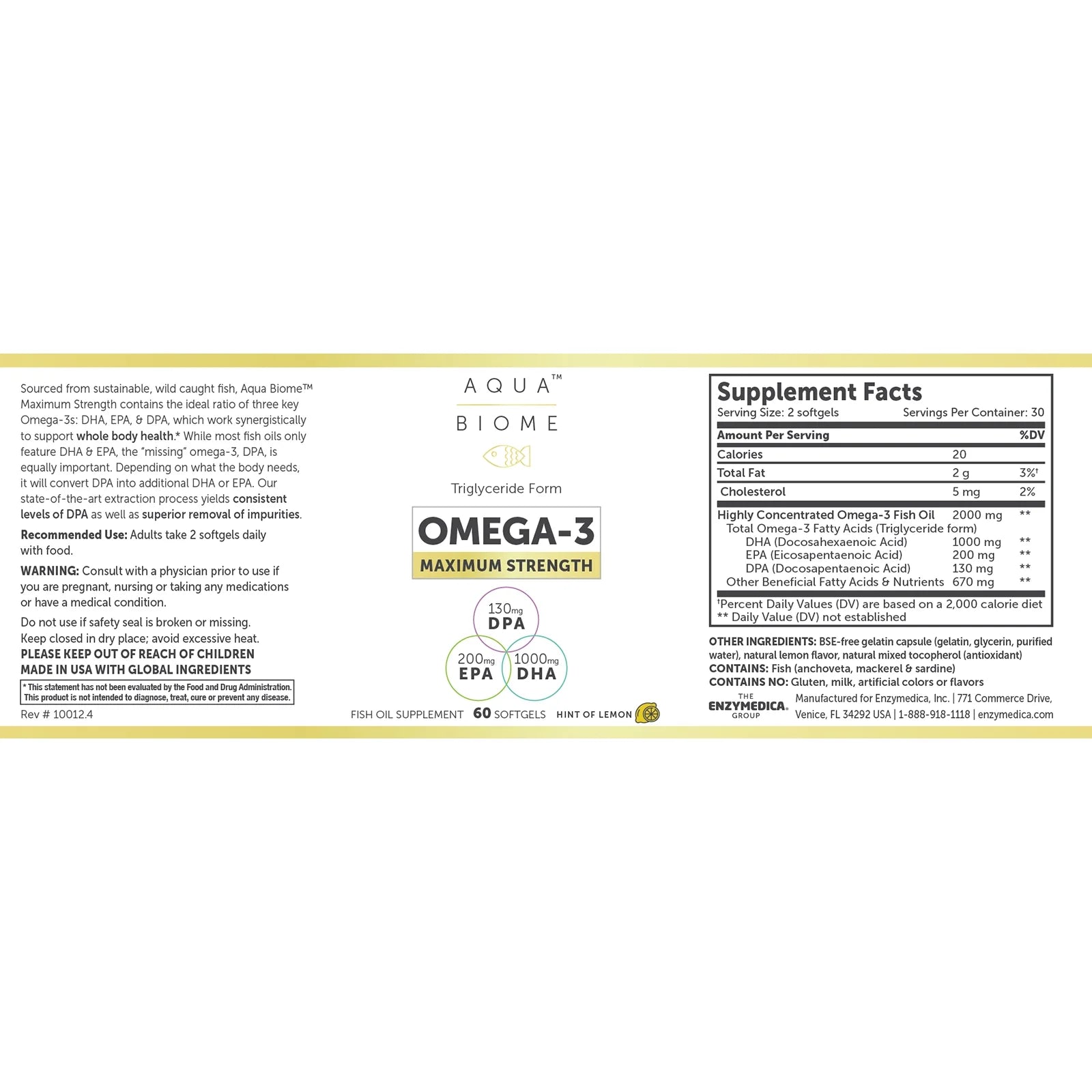 Aqua-Biome Fish Oil Maximum - Lemon 2,000 Mg 60 Sgels