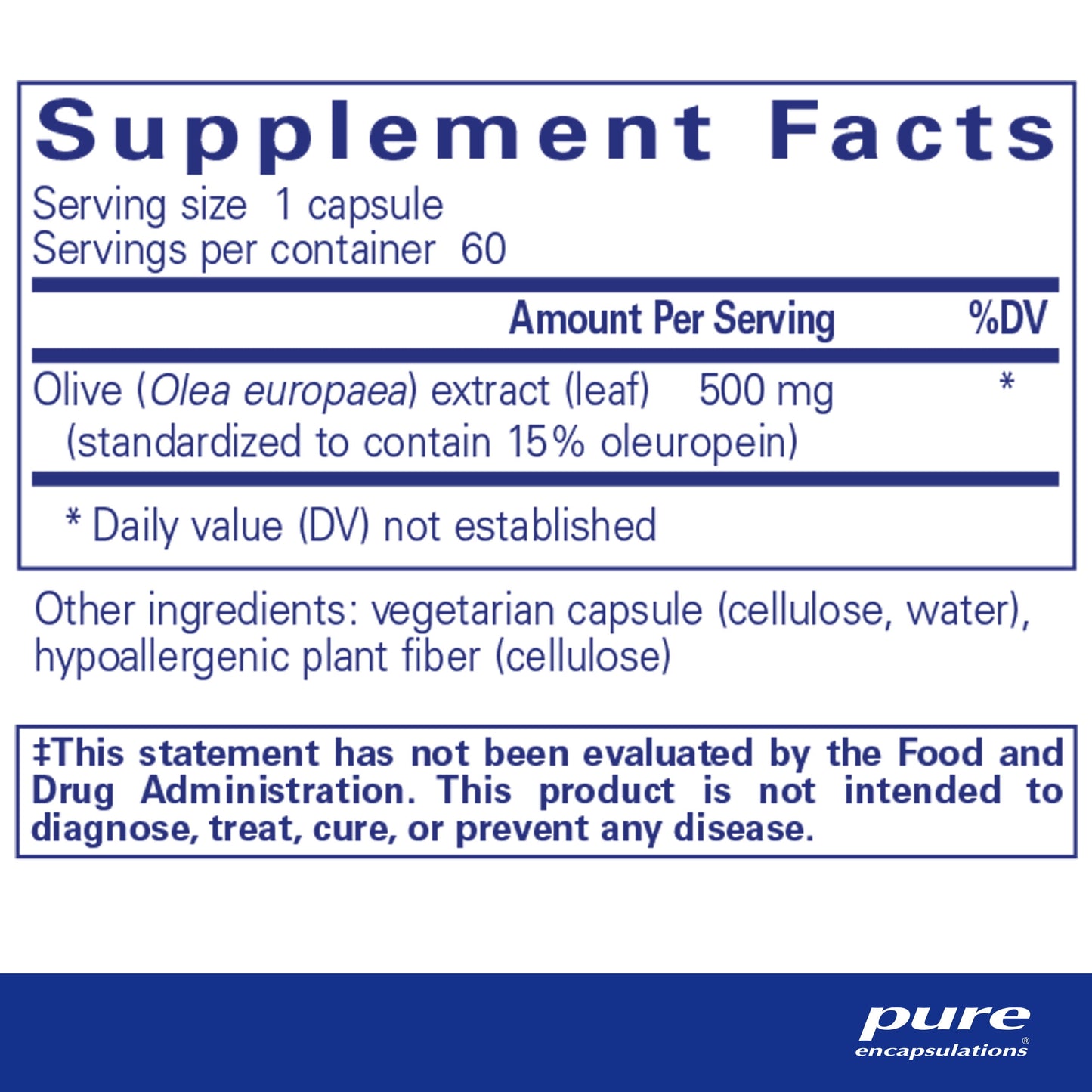 Olive Leaf Extract | Hypoallergenic Supplement Supports Immune System and Healthy Intestinal Environment | 60 Counts