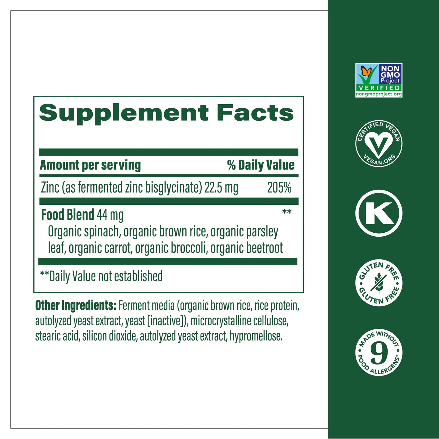 Zinc - Vegan Immune Support Supplement - 22.5Mg Zinc - Gluten-Free - 60 Servings