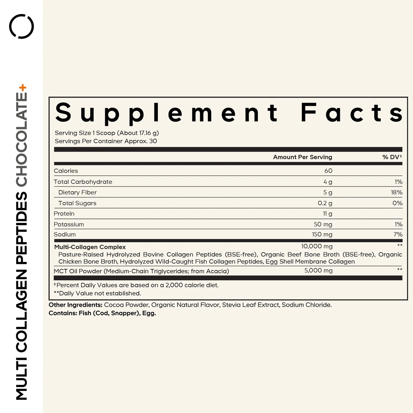 Multi Collagen Peptides Protein Powder, Chocolate Cocoa, MCT Oil, Amino Acids, Hydrolyzed, 18.16 Oz