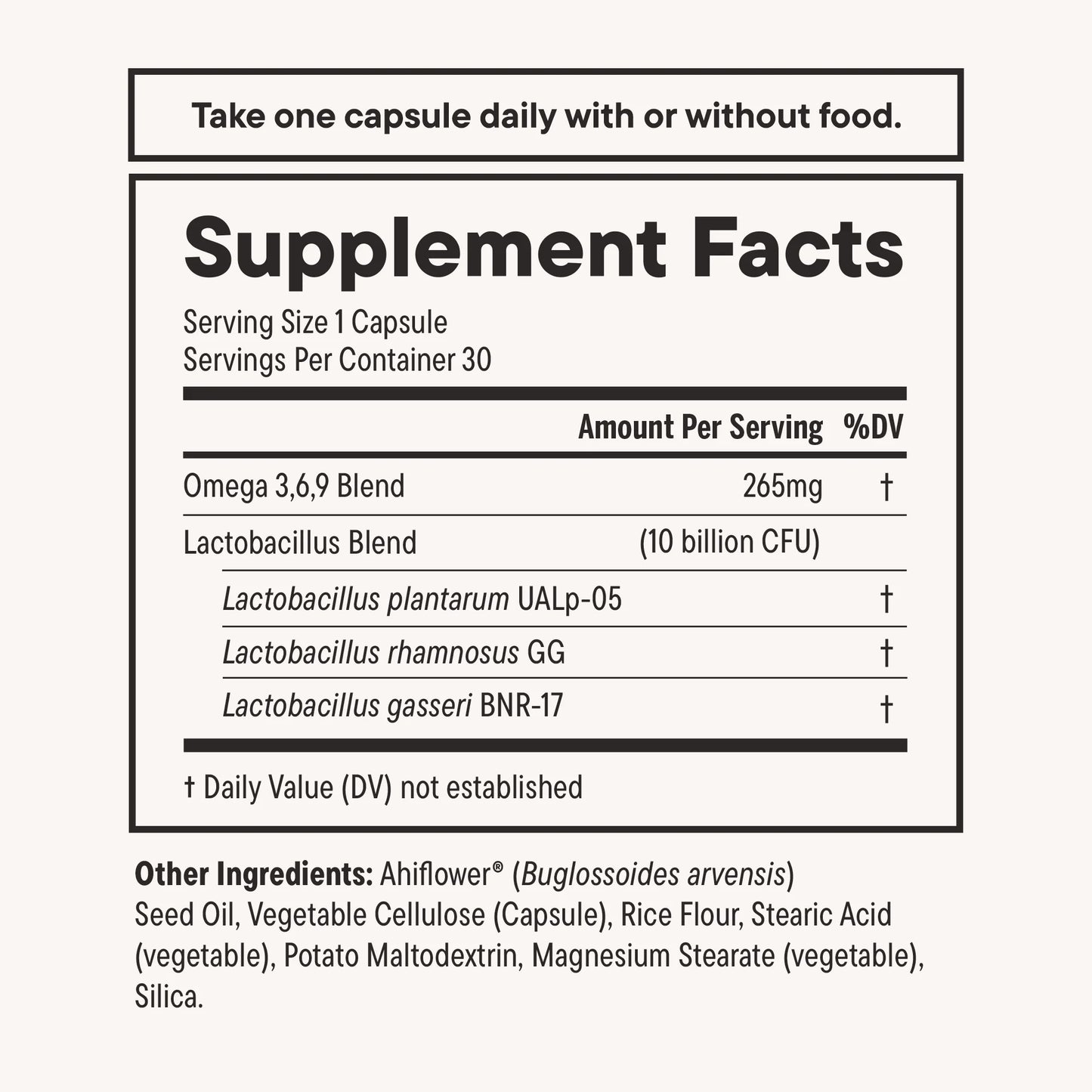 Daily Weight Support Probiotic & Vegan Ahiflower Oil Omega Capsules, Unisex, 30-Day Supply