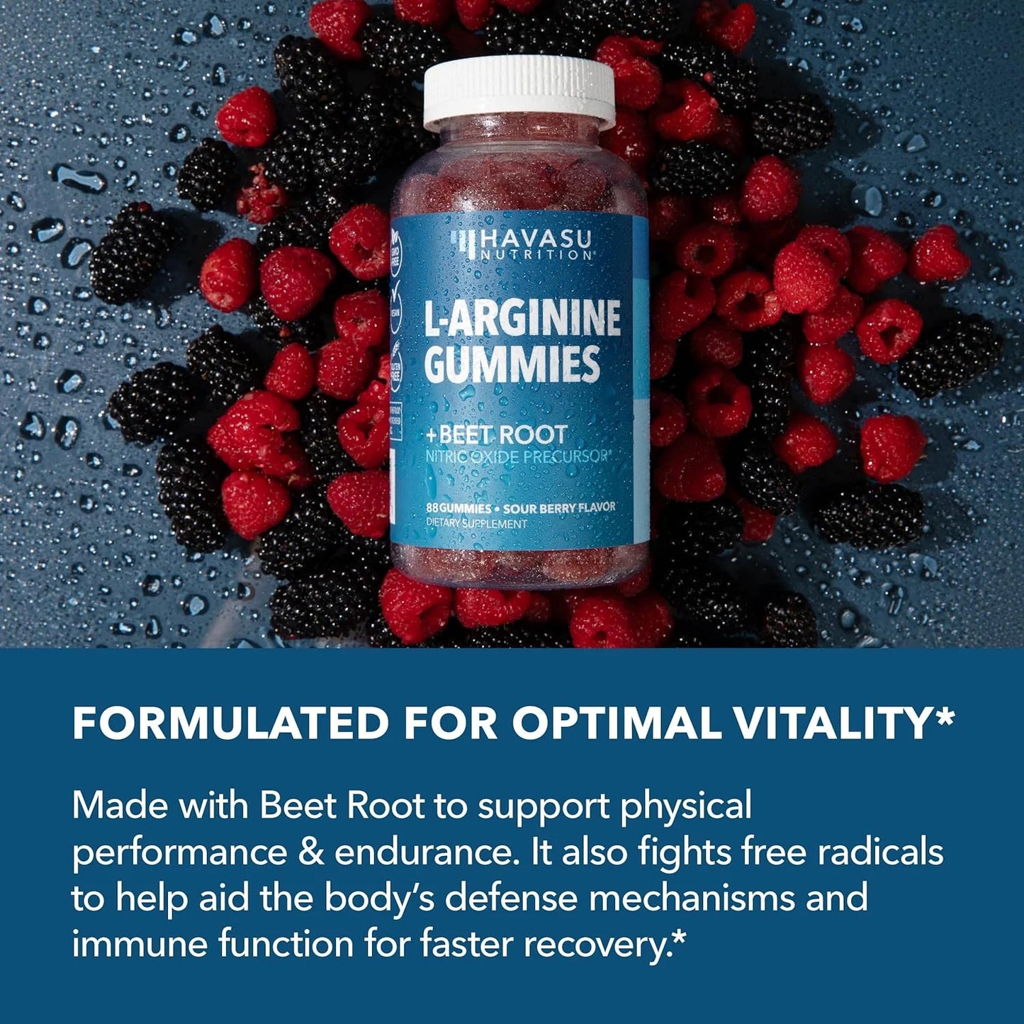 L Arginine Gummies Nitric Oxide Supplement | Vascular Supplement and Energy Booster for Men | 88 Sour Berry Flavored Gummies