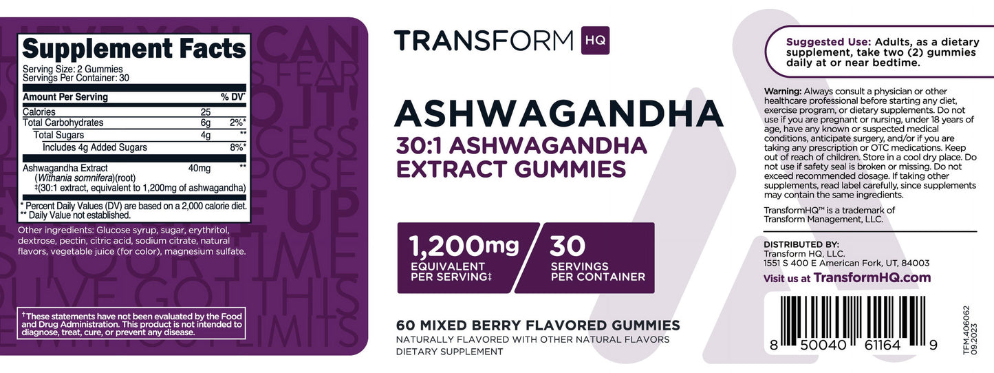 Ashwagandha Gummies 1,200Mg, 60 Gummies - Ashwagandha Herbal Extract Supplement - 30 Servings, Gluten Free, Non-Gmo