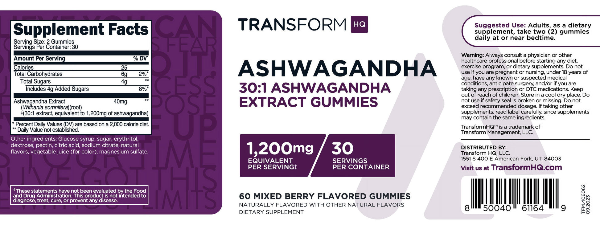 Ashwagandha Gummies 1,200Mg, 60 Gummies - Ashwagandha Herbal Extract Supplement - 30 Servings, Gluten Free, Non-Gmo