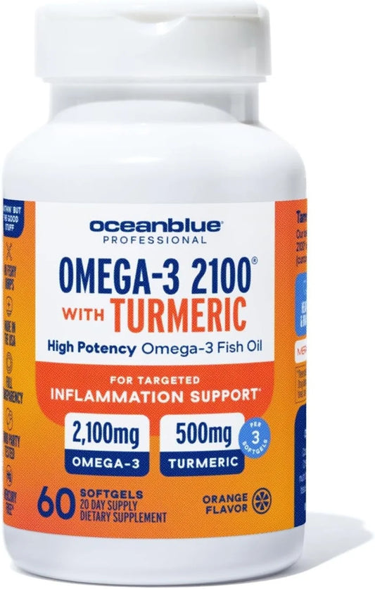 ® Professional Omega-3 2100 with Turmeric, 60Ct, Triple Strength Burpless Fish Oil, 20 Servings, Gluten-Free, No Mercury, for Targeted Inflammation Support