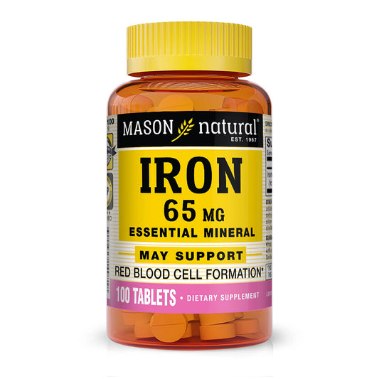 Iron 65 Mg - Supports Red Blood Cell Formation, Improves Energy Utilization, Essential Mineral Supplement, 100 Tablets