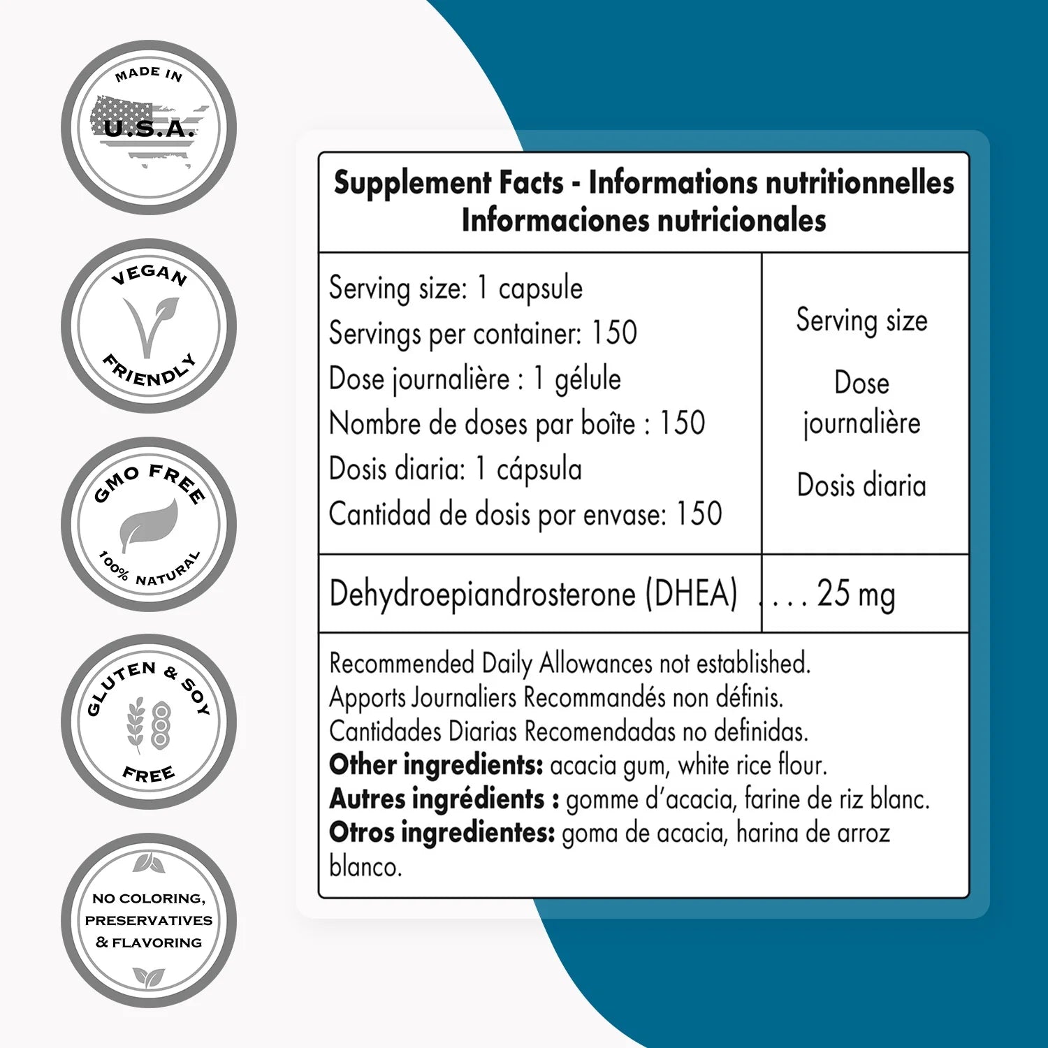 - DHEA 25Mg - DHEA Supplement for Men & Women | Non-Gmo & Gluten Free - 150 Vegetarian Capsules