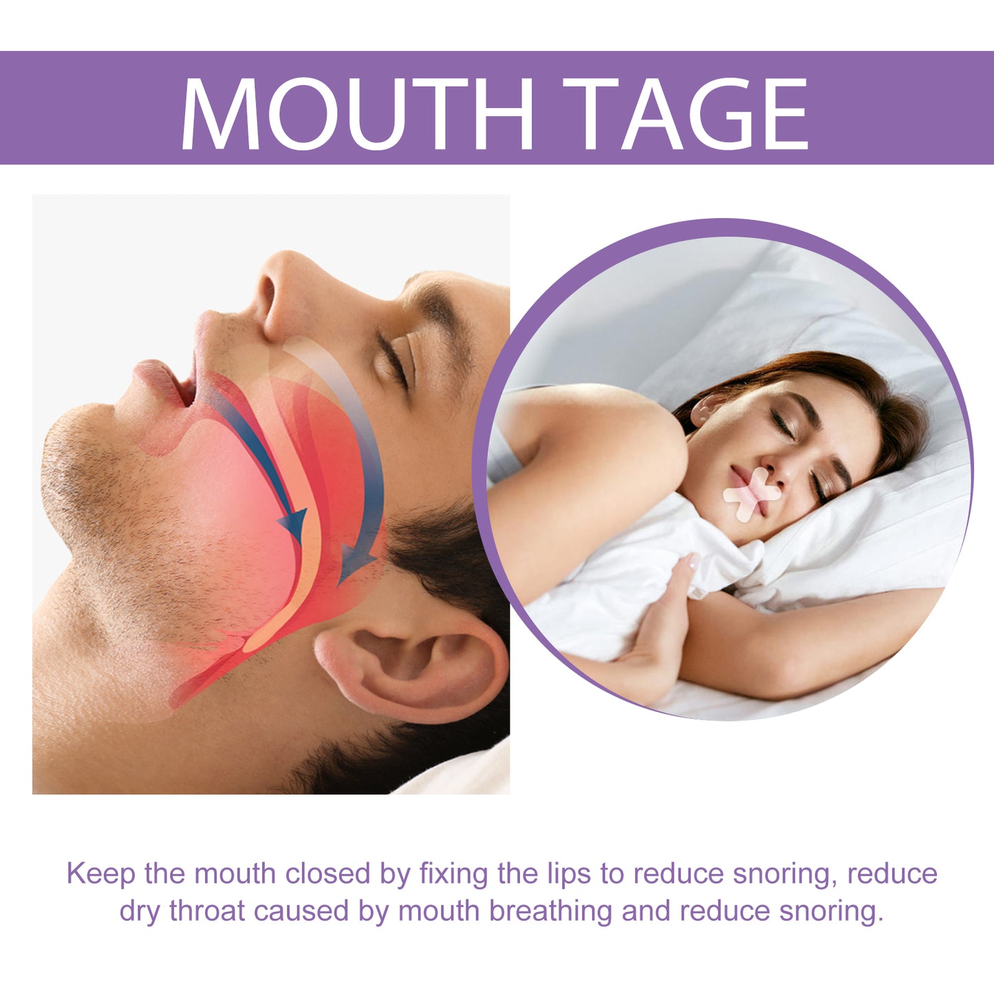 Sleep Anti-Snoring Tape, Open Mouth Breathing Physical Expansion Pamper Sleep Anti-Snoring Patch