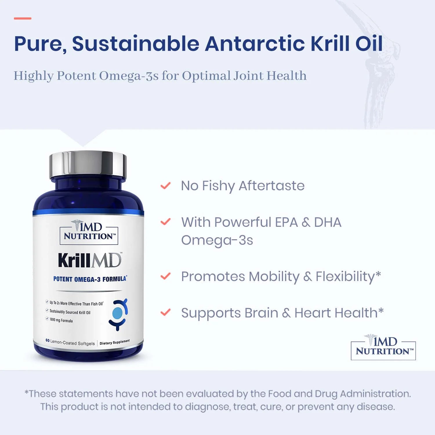 Krillmd - Antarctic Krill Oil Omega 3 Supplement with Astaxanthin, EPA, DHA | 2X More Effective than Fish Oil | 60 Lemon-Coated Softgels