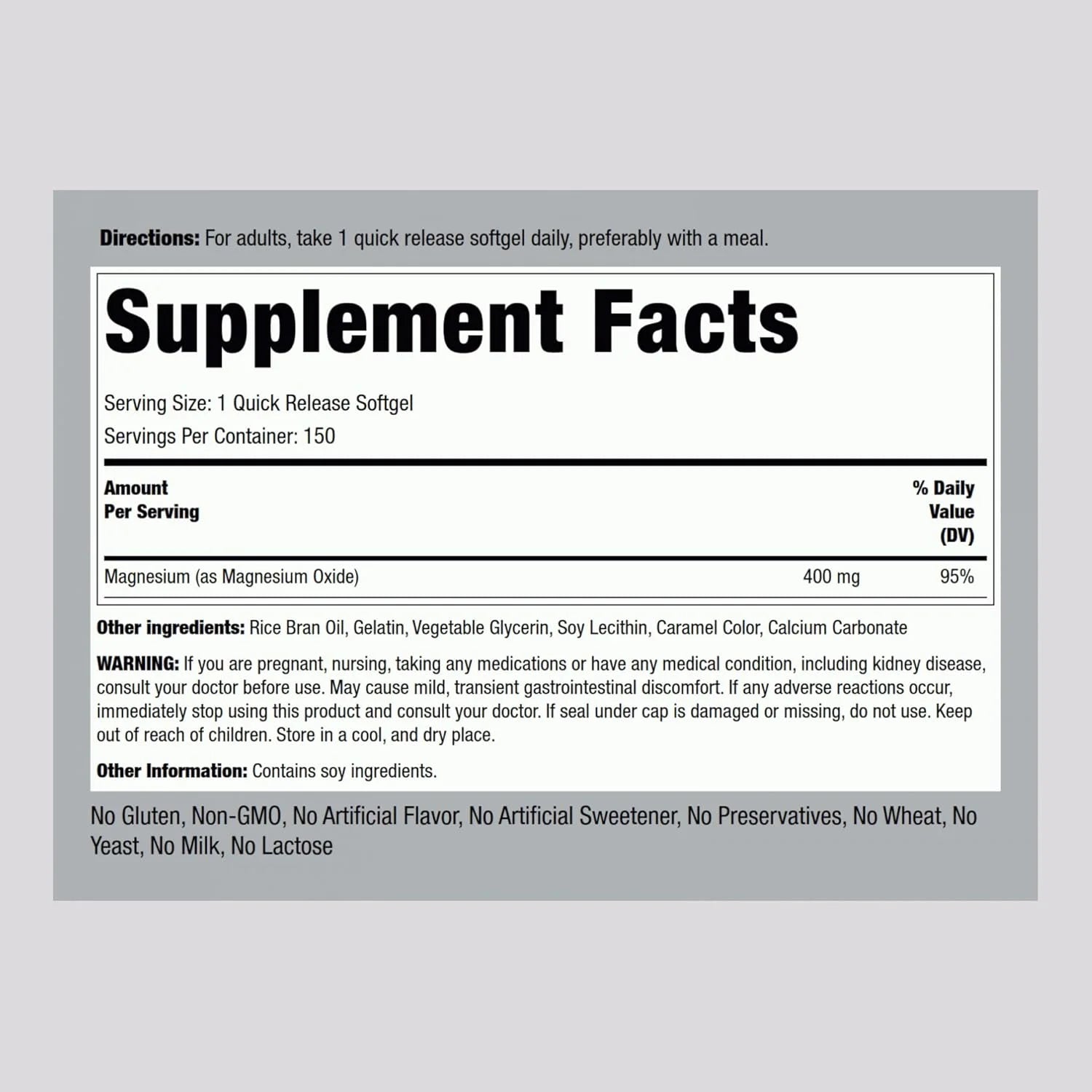 Magnesium 400Mg | 150 Softgels | Supplement for Men and Women | by