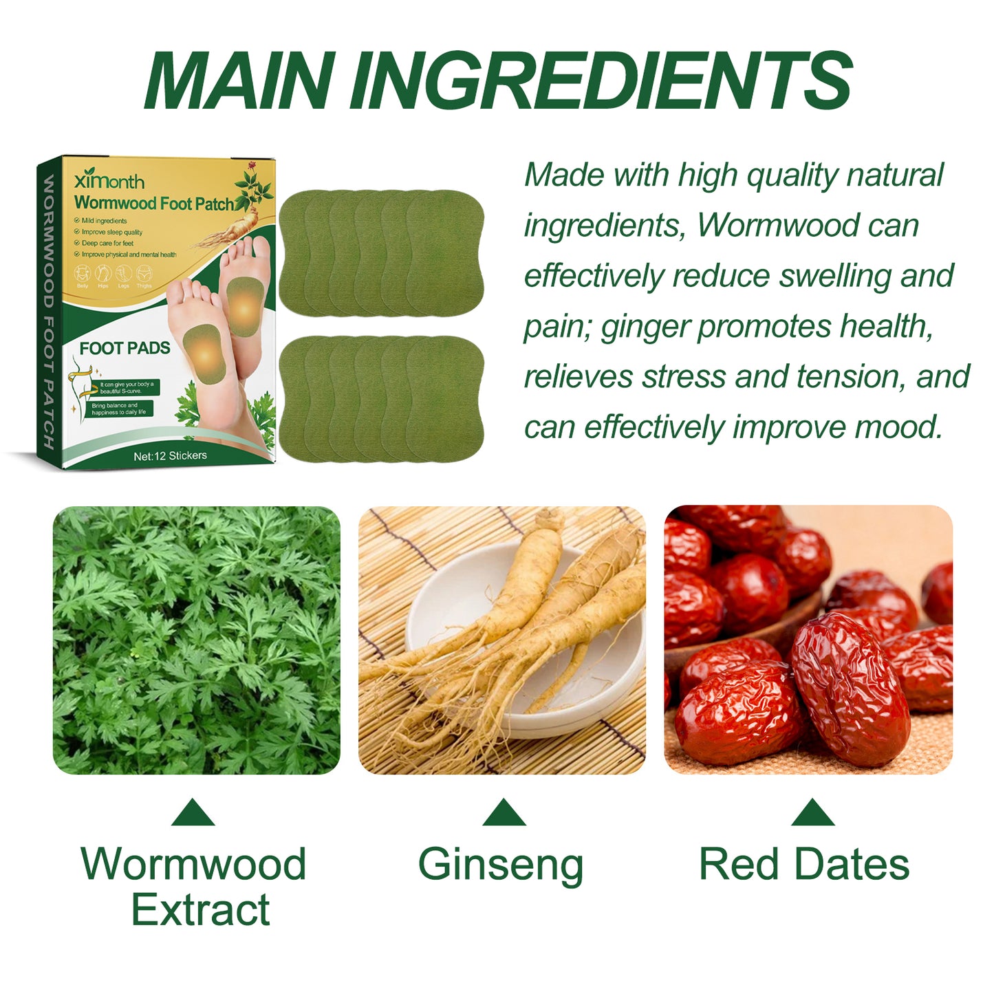 Wormwood Foot Patch, Relieve Body Stress Help Sleep Slimming Toning Foot Deodorant Care Patch