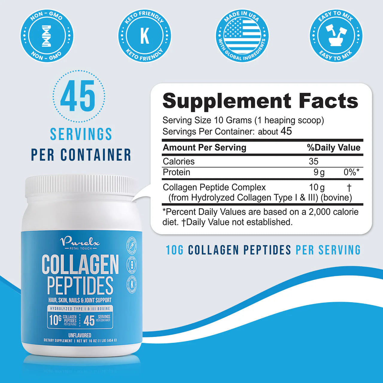 - Collagen Peptides Supplement - Unflavored - 1 Lb