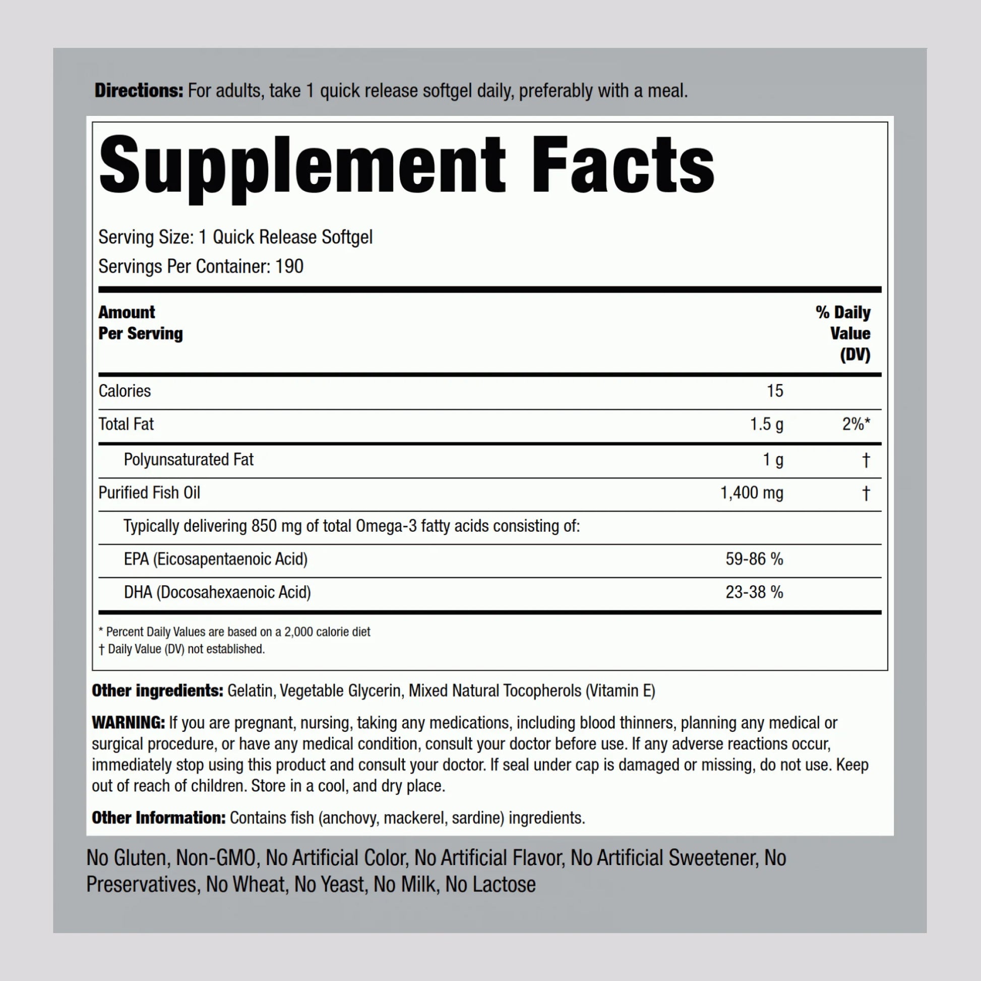 Triple Strength Omega 3 Fish Oil | 1400 Mg | 190 Softgels | with EPA & DHA | by
