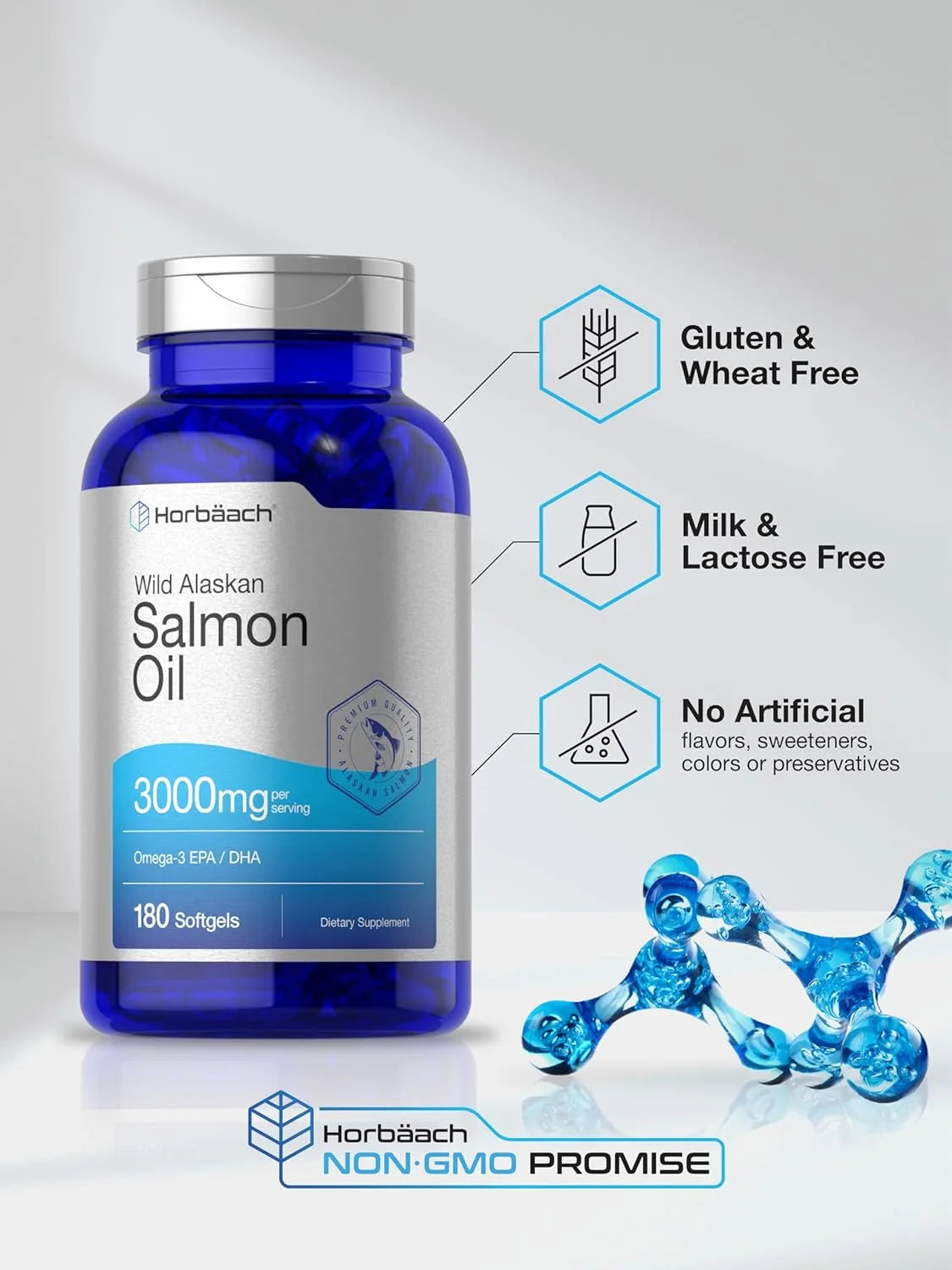 Salmon Oil | 3000Mg | 180 Softgels for Men and Women | Wild Alaskan Fish Oil | by