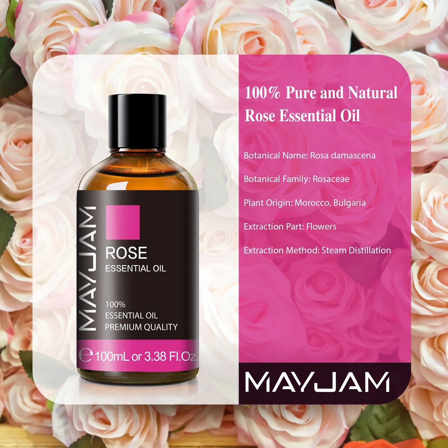 Pure Rose Essential Oil, 100ML, Therapeutic Grade, for Use with Oil Diffusers, Potpourri, and Wicking Fragrance Diffusers