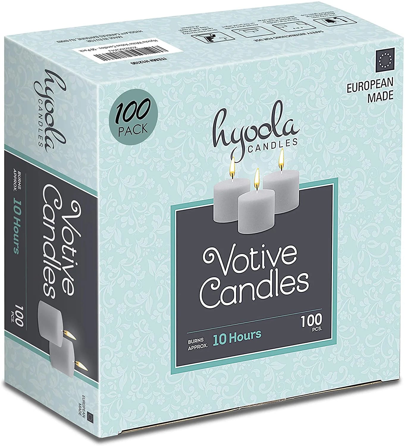 Bulk Unscented 10 Hour White Votive Candles, Paraffin Wax with Cotton Wicks, 100-Pack