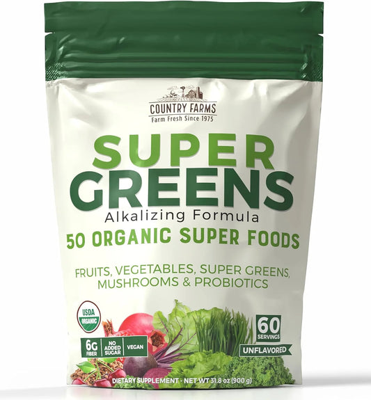 Super Greens Natural Flavor, 50 Organic Super Foods, USDA Organic Drink Mix, Fruits, Vegetables, Super Greens, Mushrooms & Probiotics, Supports Energy, 60 Servings, 31.8 Oz