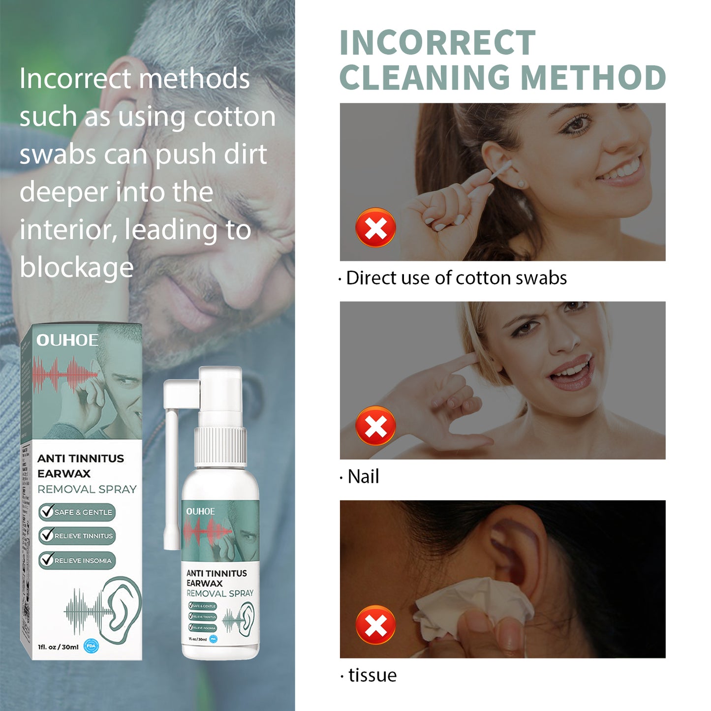 Tinnitus Spray, Relieve Tinnitus Earplug Clean Earwax Ear Health Care Spray