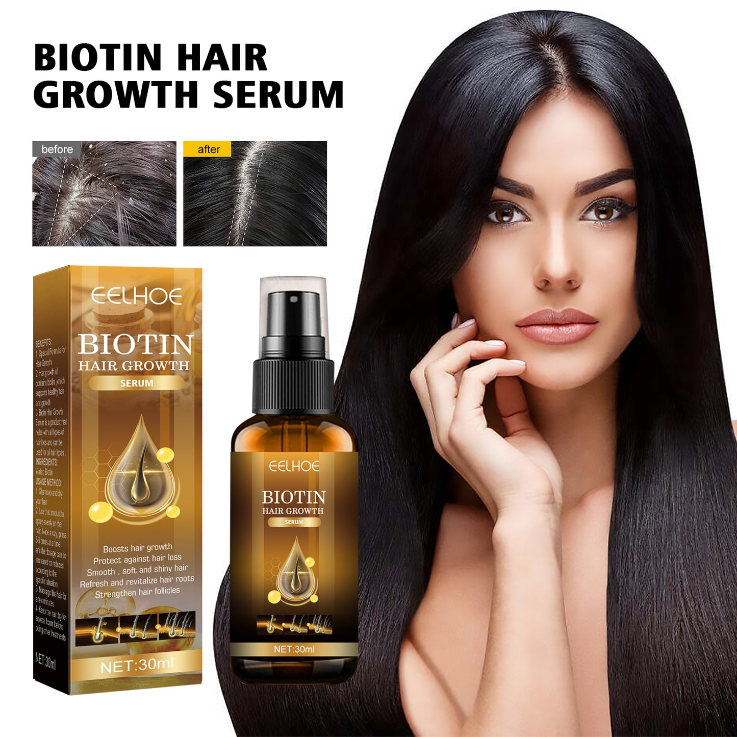 Biotin Hair Growth Spray, Strong Anti-Rip Repair Hair Care And Root Stabilization Spray