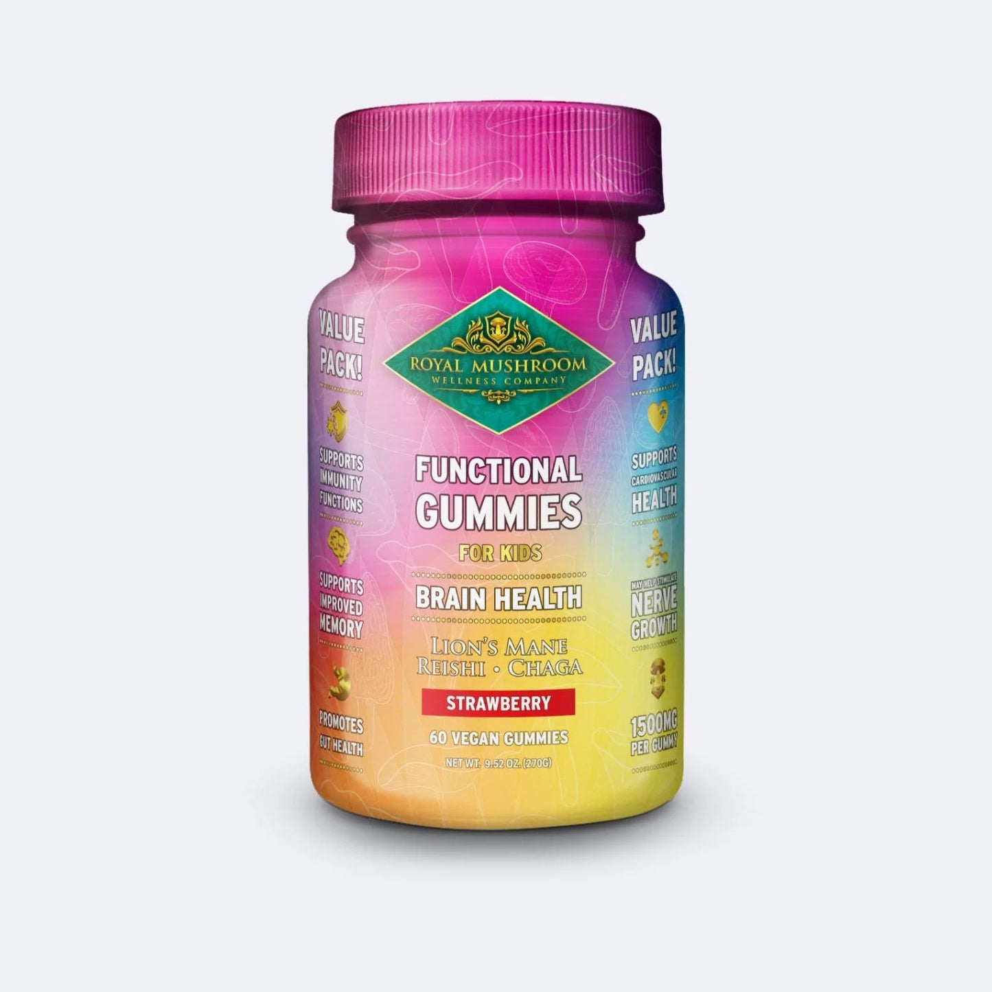 Brain Health Mushroom Mix Gummies for Kids Strawberry Flavor 60 Ct