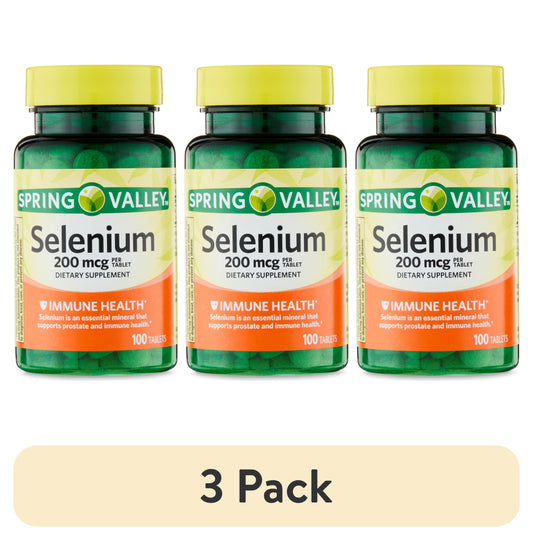 (3 Pack)  Selenium Dietary Supplement Tablets for Immune Health, 200 Mcg, 100 Count