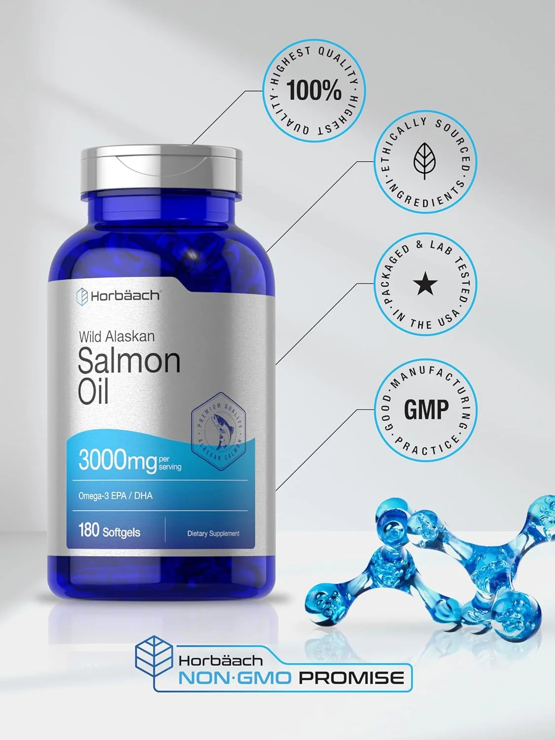Salmon Oil | 3000Mg | 180 Softgels for Men and Women | Wild Alaskan Fish Oil | by