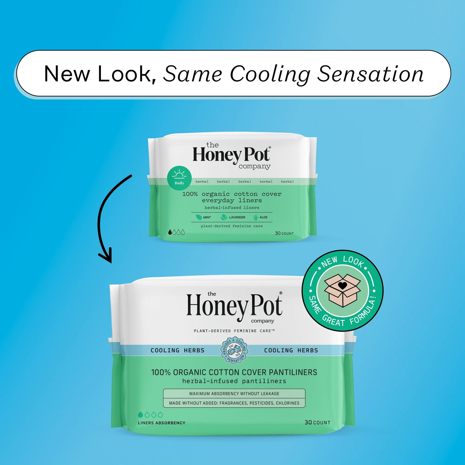 (3 Pack) Honey Pot 100% Organic Cotton Cover Cooling Herbal Infusion Regular Liners, 30 Count