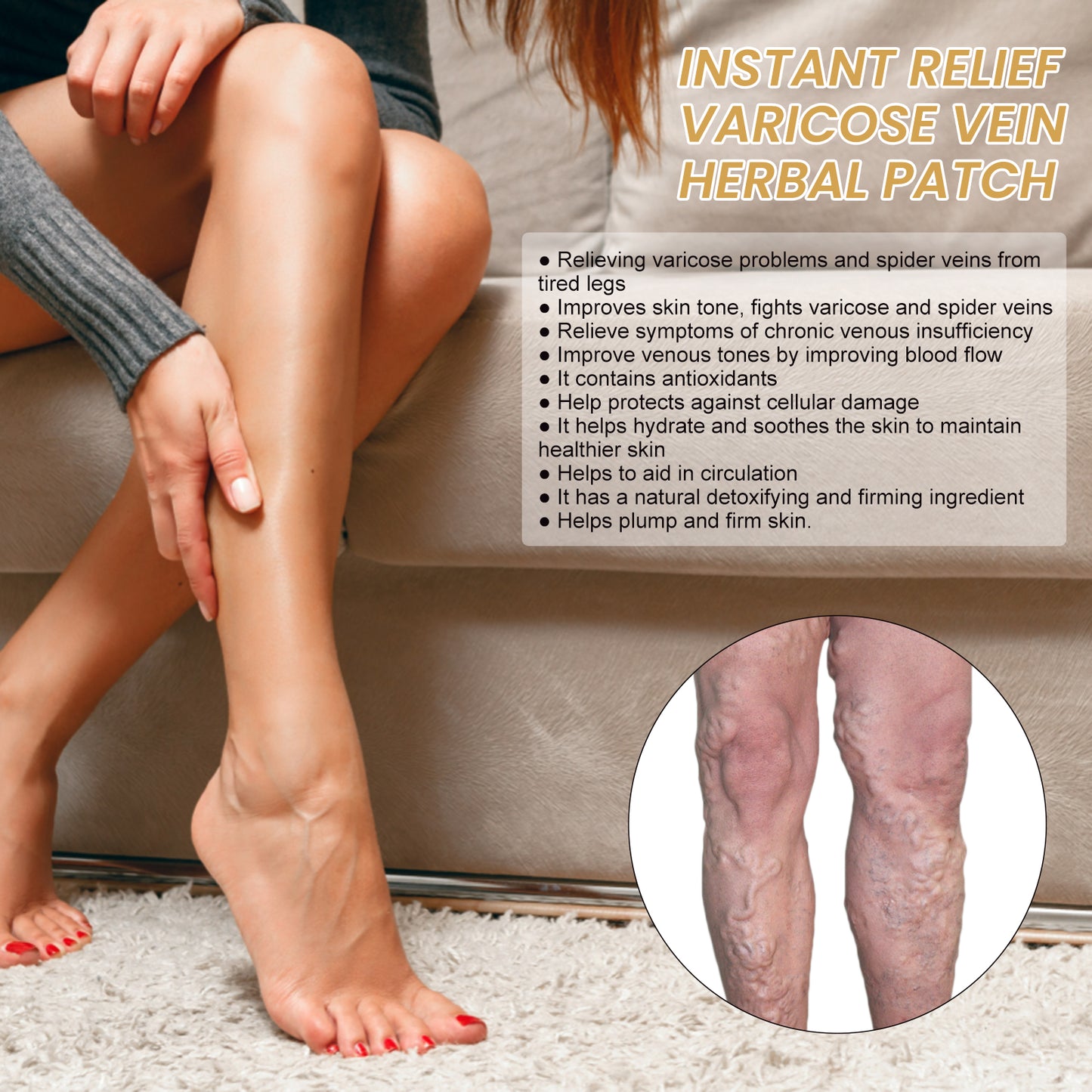 Instant Relief Varicose Vein Herbal Patch, Vein Massage To Relieve Leg Soreness And Swelling Earthworm Leg Care Patch