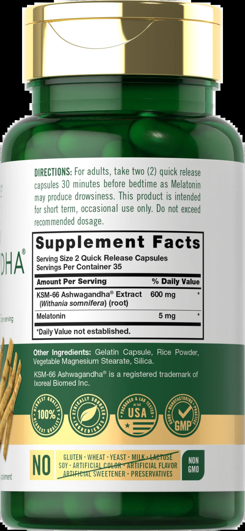 KSM-66 Ashwagandha Capsules 600Mg | 70 Count for Men and Women | with Melatonin 5Mg | by