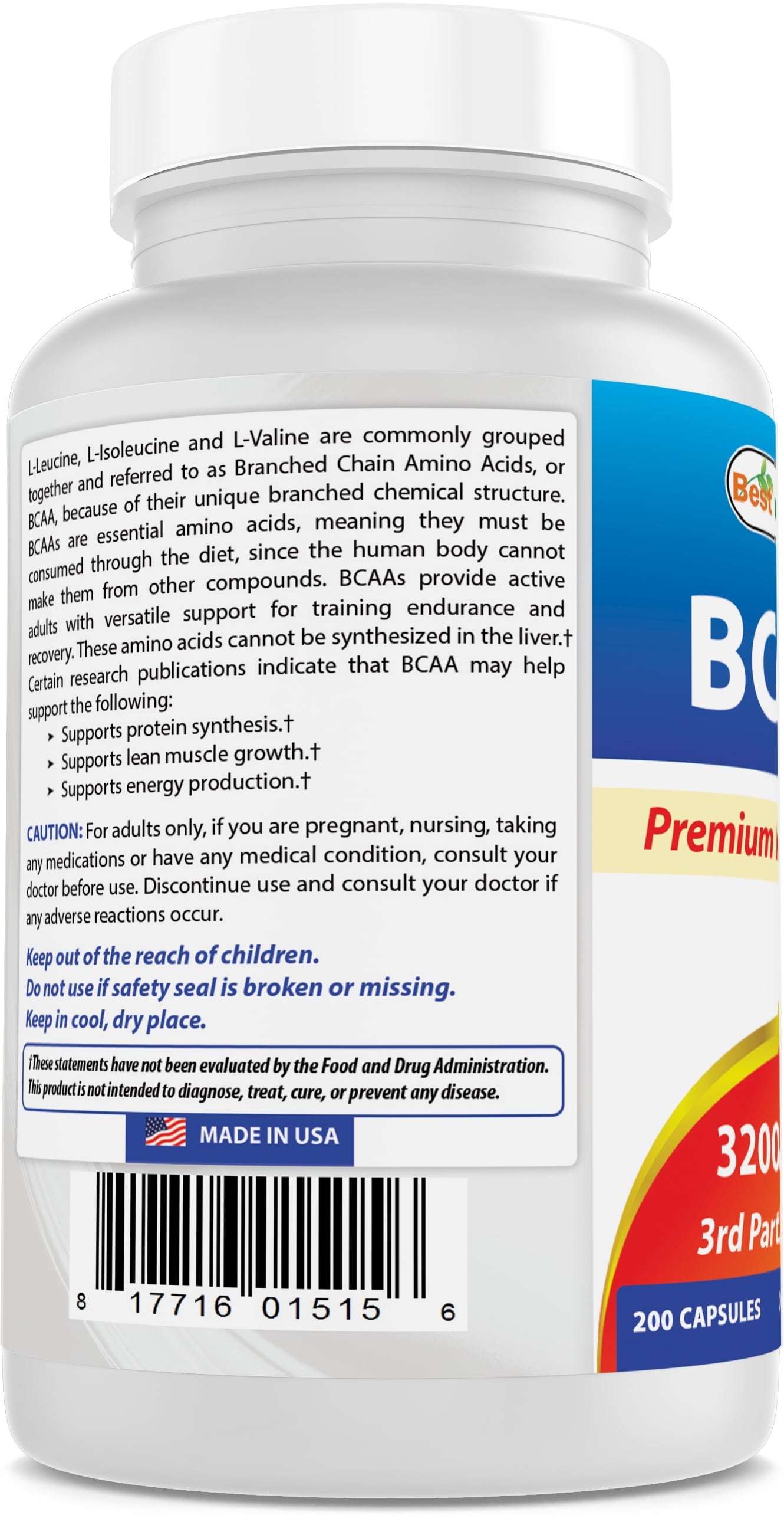 BCAA 3200 Mg Capsules, 200 Count