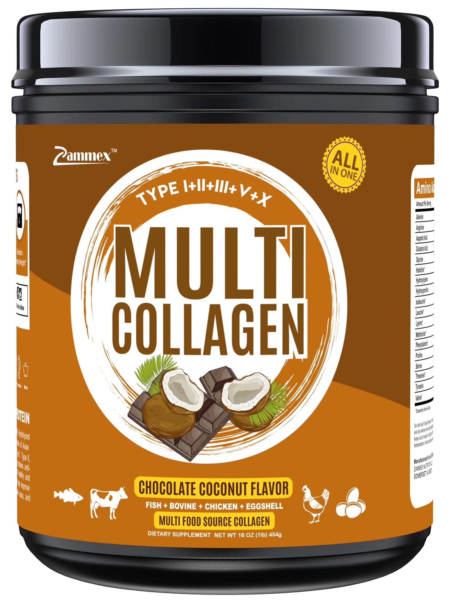 Multi Collagen Peptides Powder 16Oz, Hydrolyzed Collagen Protein Powder Collagen Types I,II,III,V,X, Chocolate &Coconut Flavor, 41 Servings