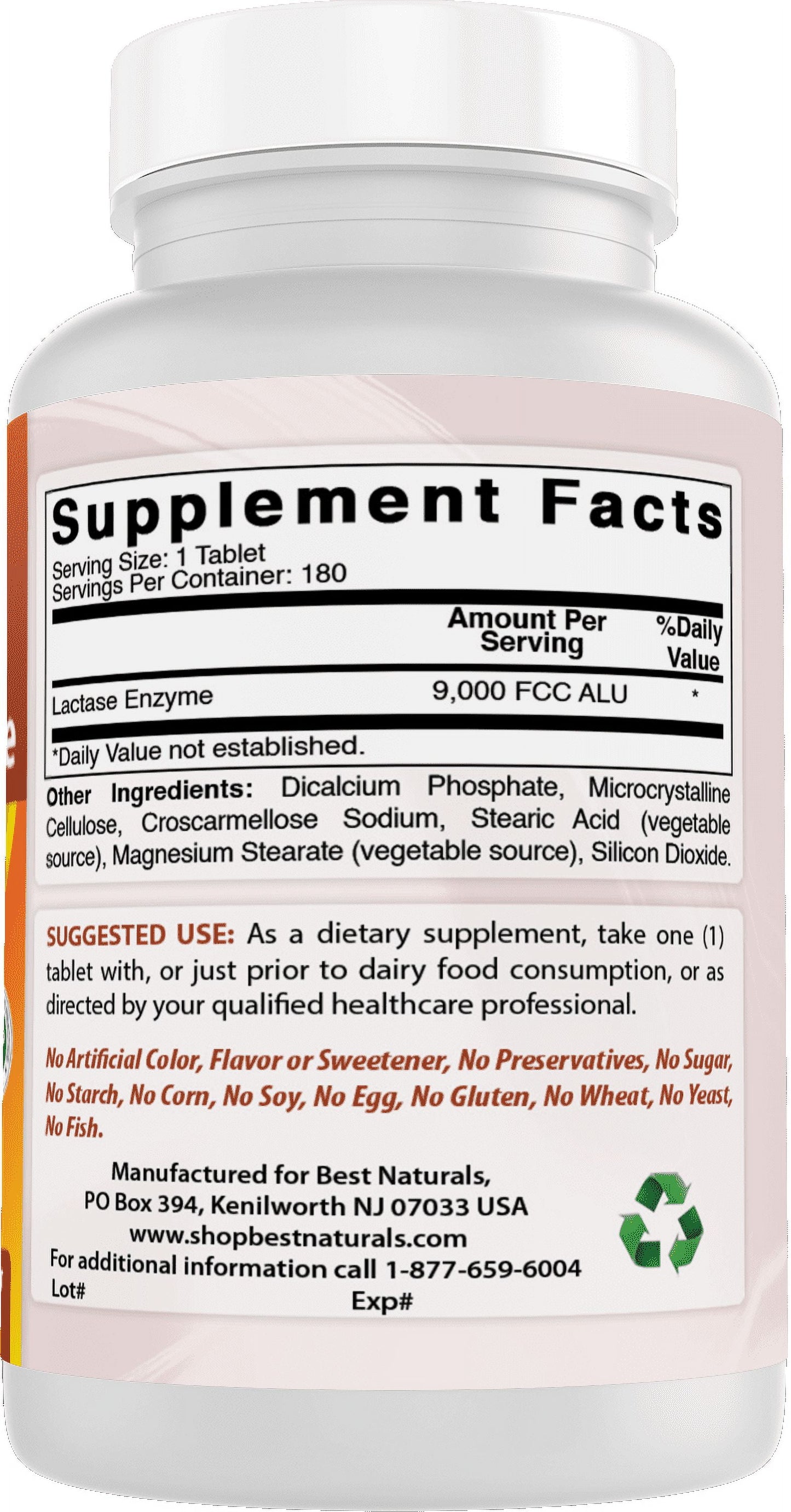 Lactase Enzyme 9000 FCC ALU 180 Tablets, Fast Acting Relief