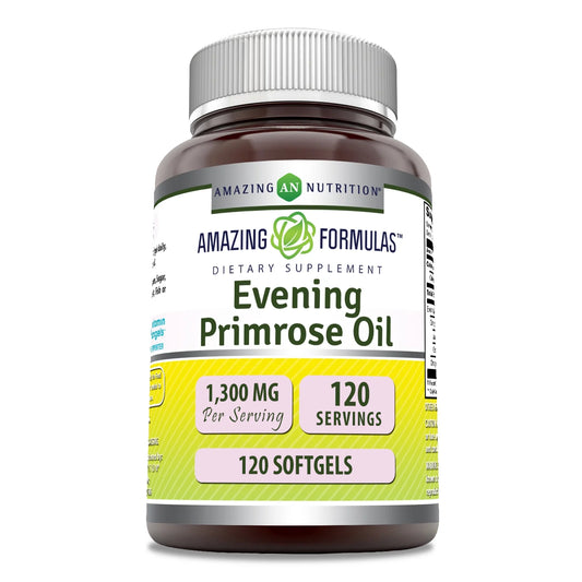 Amazing Formulas Evening Primrose Oil 1300Mg, 10% GLA, 250 Softgels Supplement | Hexane Free Cold Pressed Oil | Non-Gmo | Gluten Free